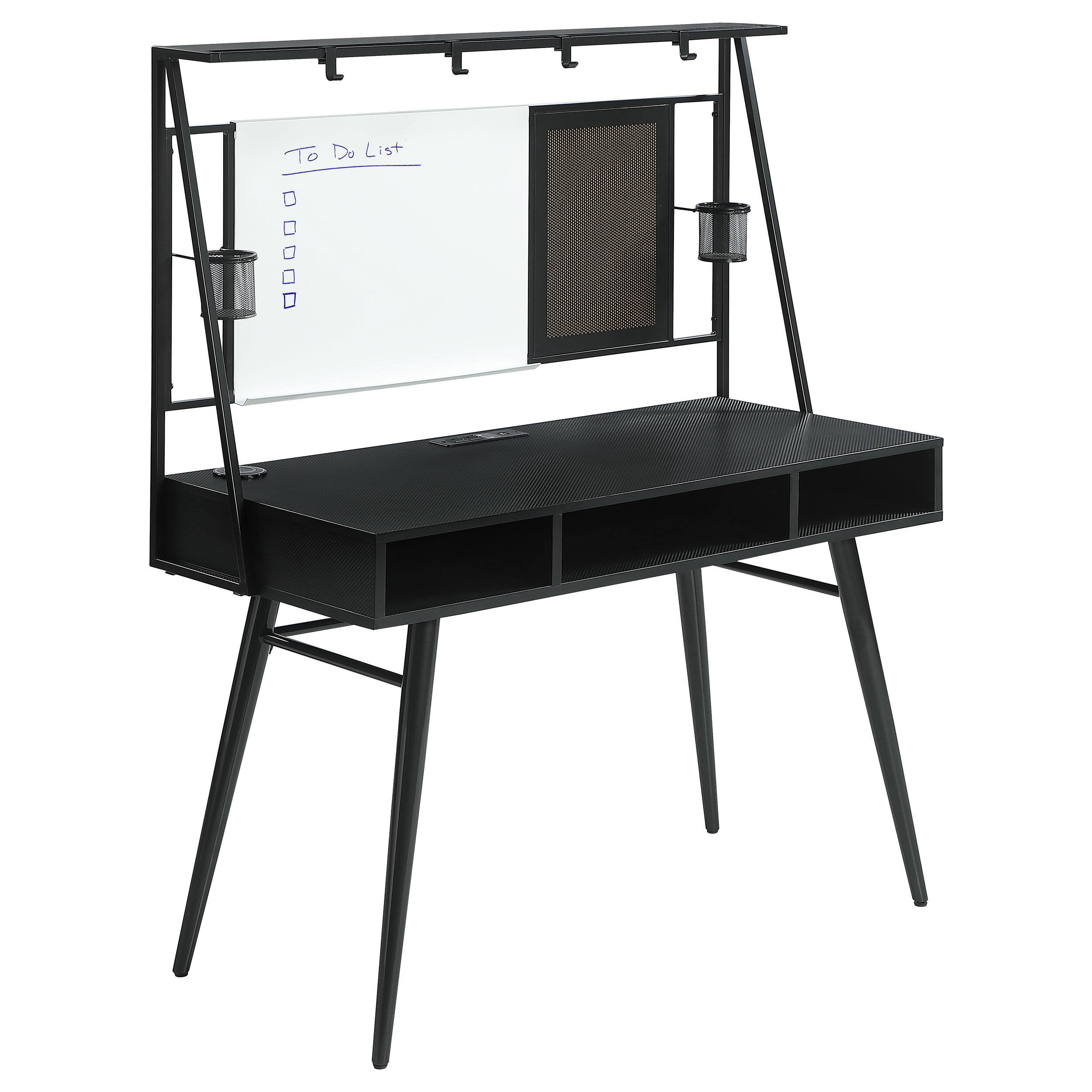 Left. APRILSOUL - Darby Black and Gunmetal Writing Desk with USB Ports - Black.