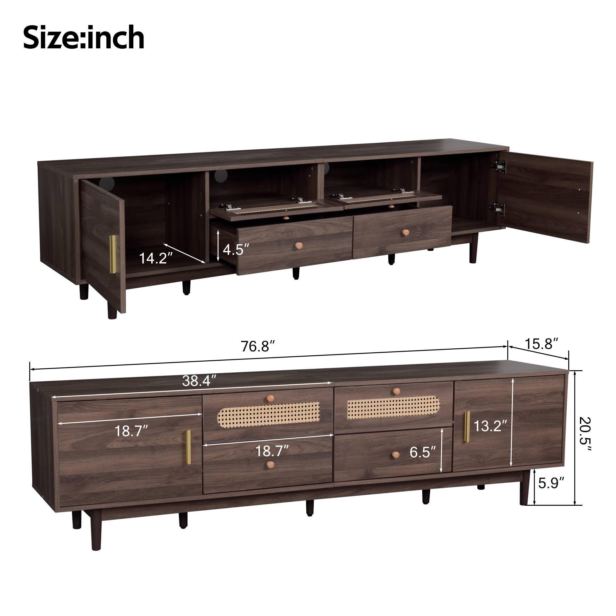 Size: inch

14.2"
4.5"
76.8"
15.8"
18.7"
38.4"
18.7"
6.5"
13.2"
5.9"
20.5"