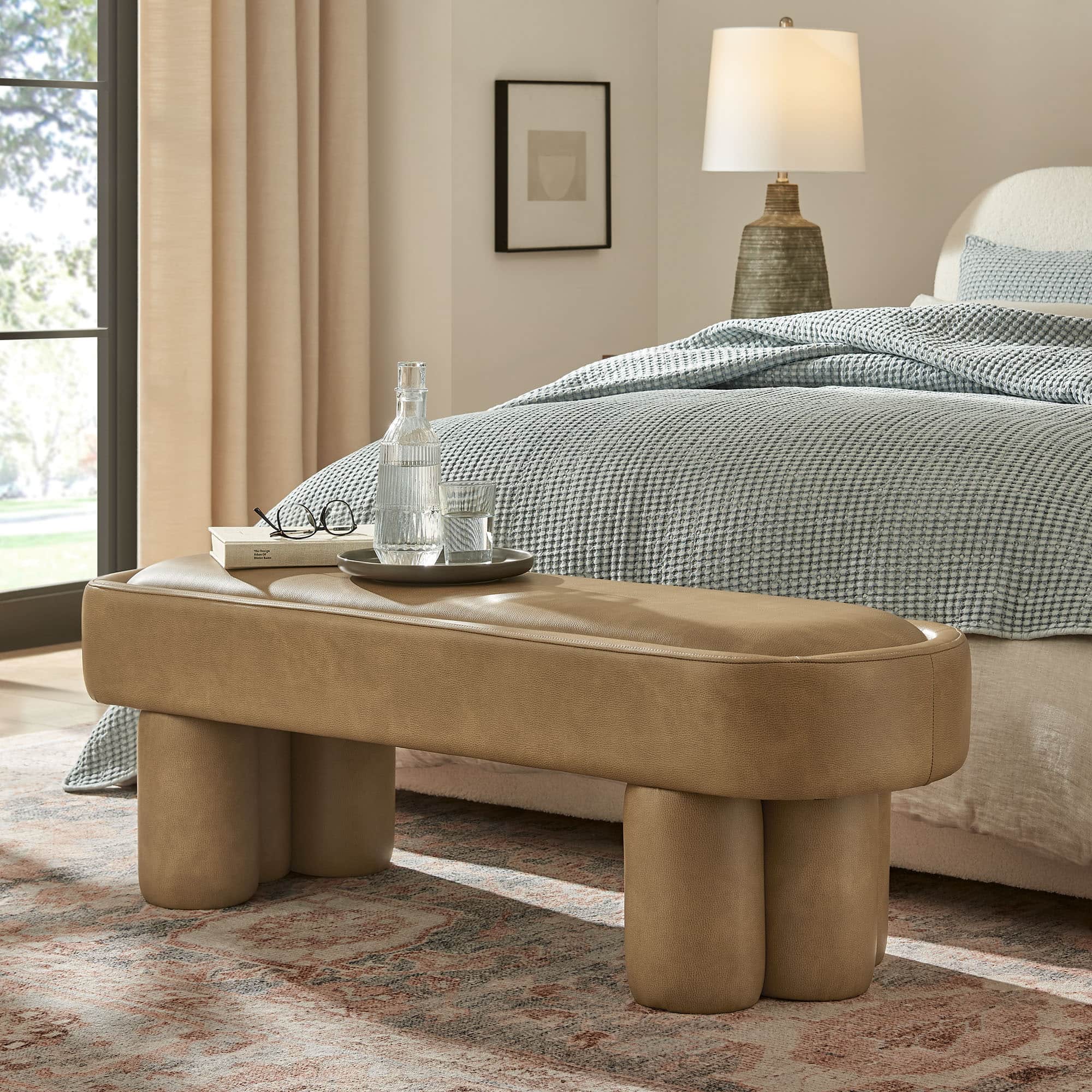 Mossi 52-Inch Oval Vegan Leather Bench by Modway - Toast