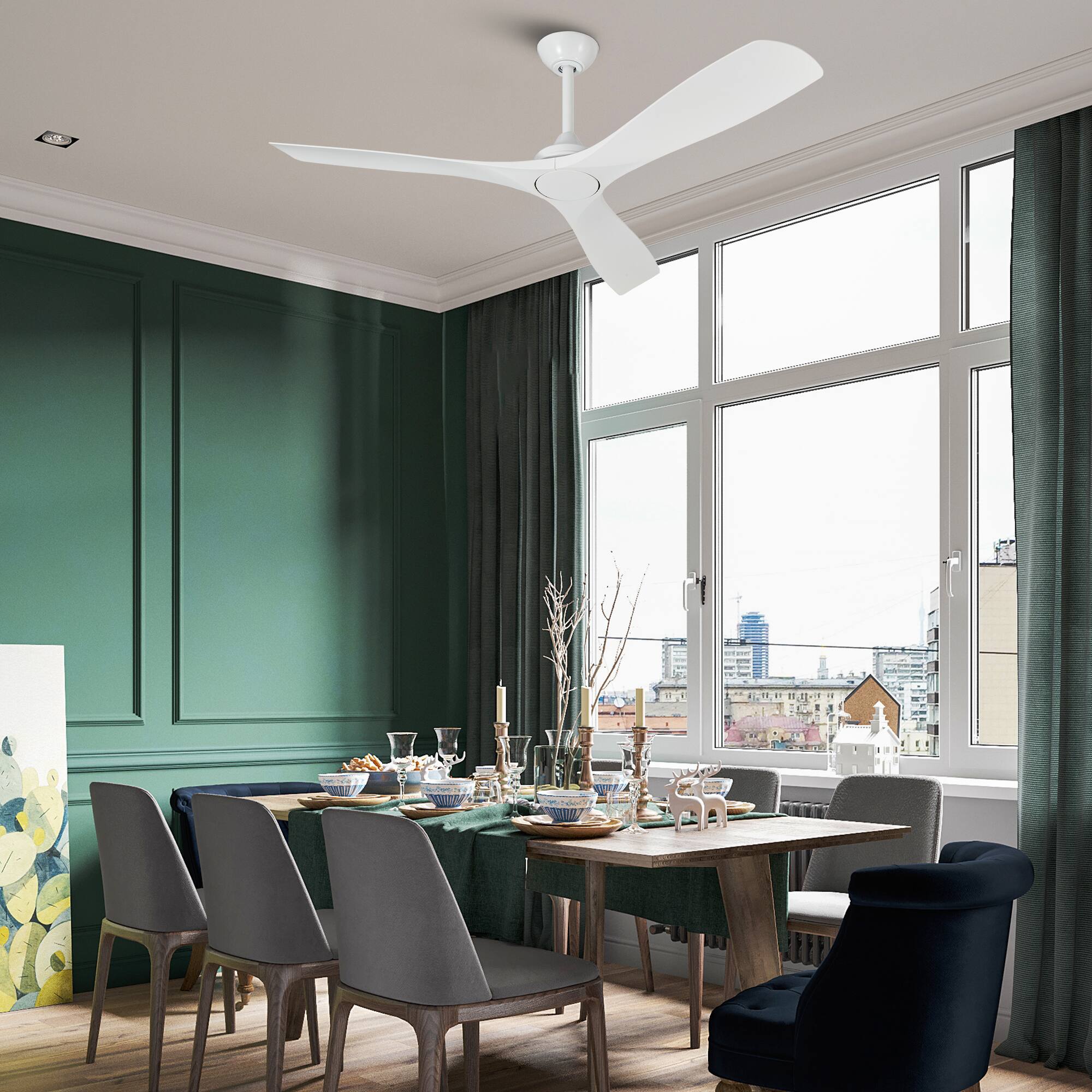 Alt View 1. Parrot Uncle - 52-inch Indoor Outdoor Modern Matte White Ceiling-Fan with 6-Speed Remote Control - White.