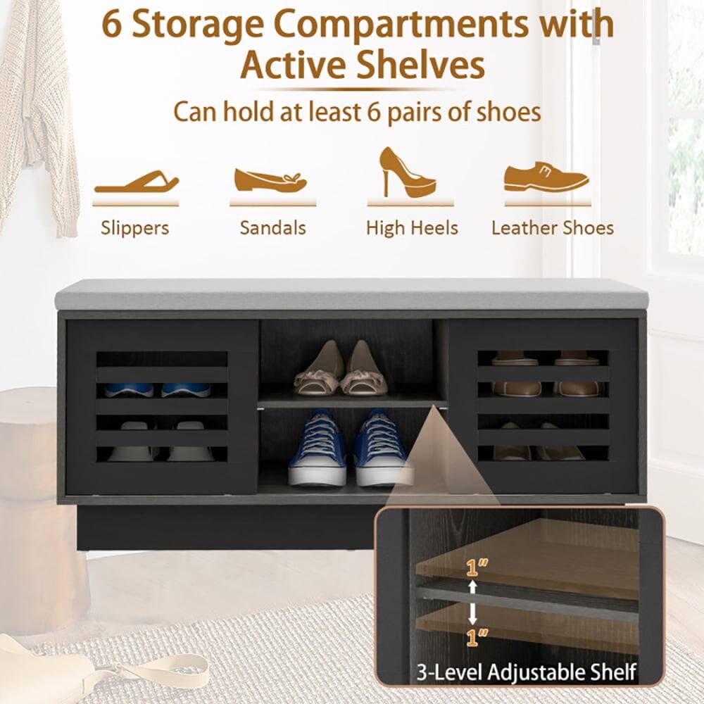 6 Storage Compartments with Active Shelves  
Can hold at least 6 pairs of shoes  
Slippers  
Sandals  
High Heels  
Leather Shoes  

3-Level Adjustable Shelf