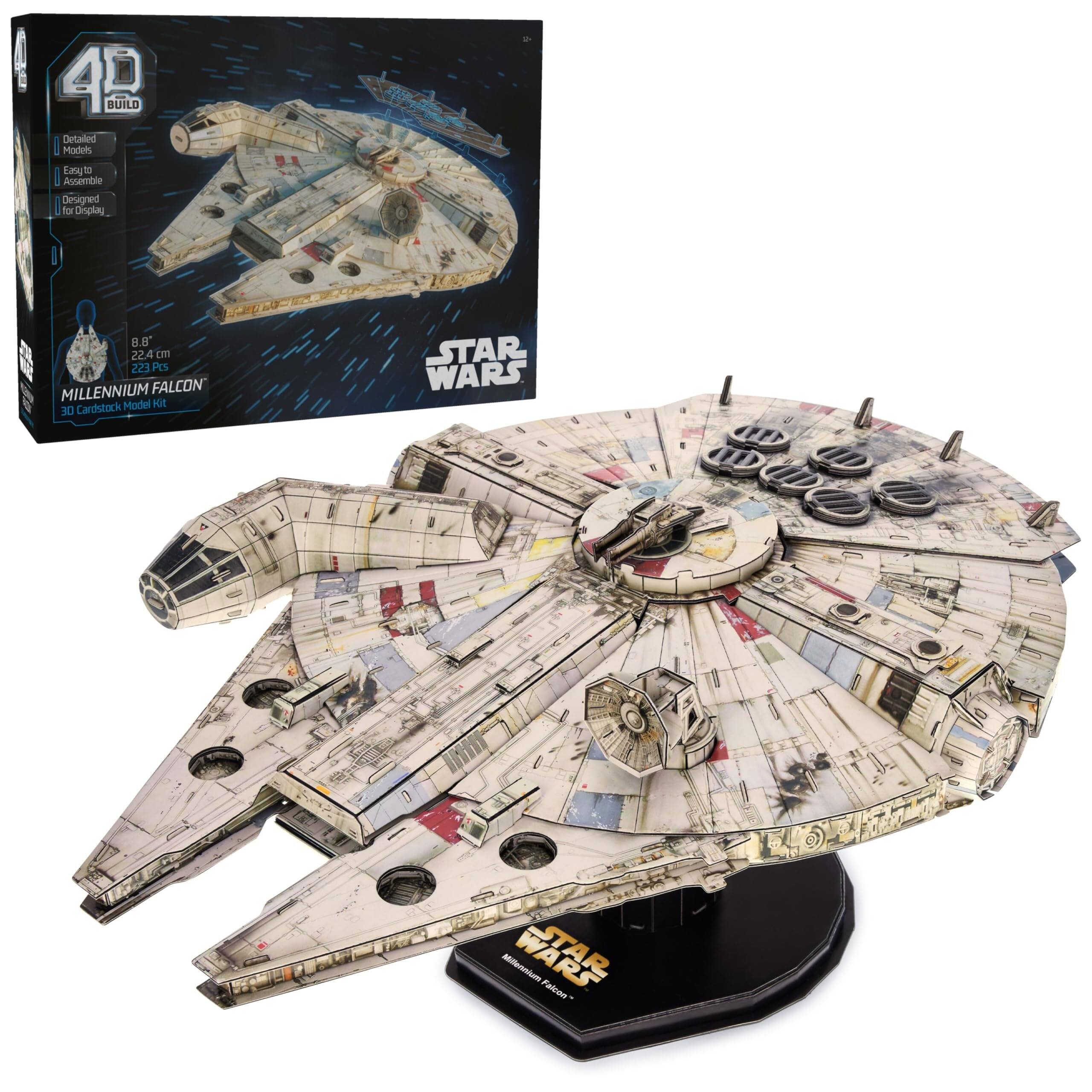 49 BUILD Detailed Models  
Easy to Assemble Designed for Display  
8.8" 22.4 cm 223 PCS MILLENNIUM FALCON Cardstock Model Kit  
STAR WARS  
Millennium Falcon