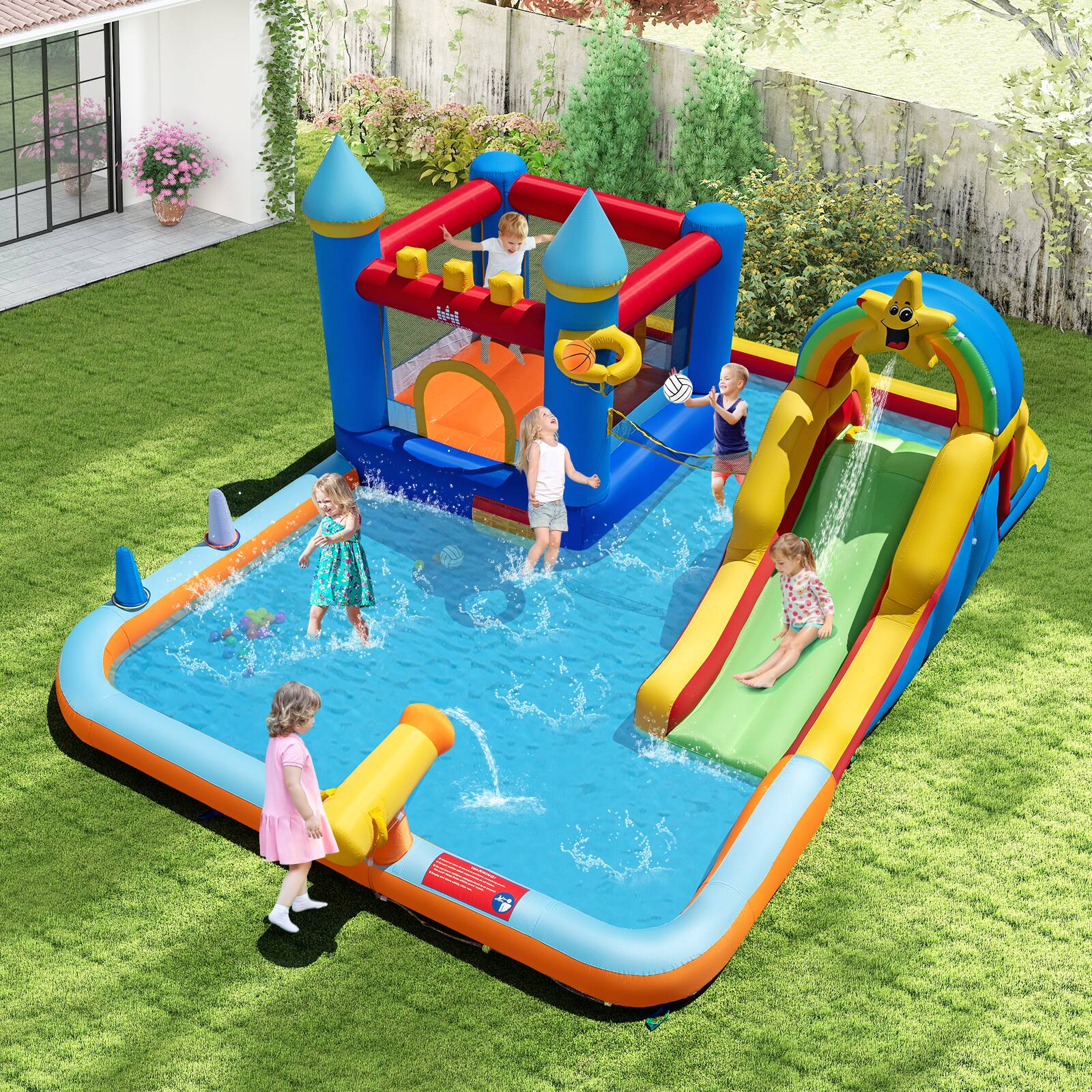 Alt View 1. Gymax - Gymax Giant Water Slide Bounce House w/Climbing Wall Splash Pool & Basketball Hoop - Multicolor.