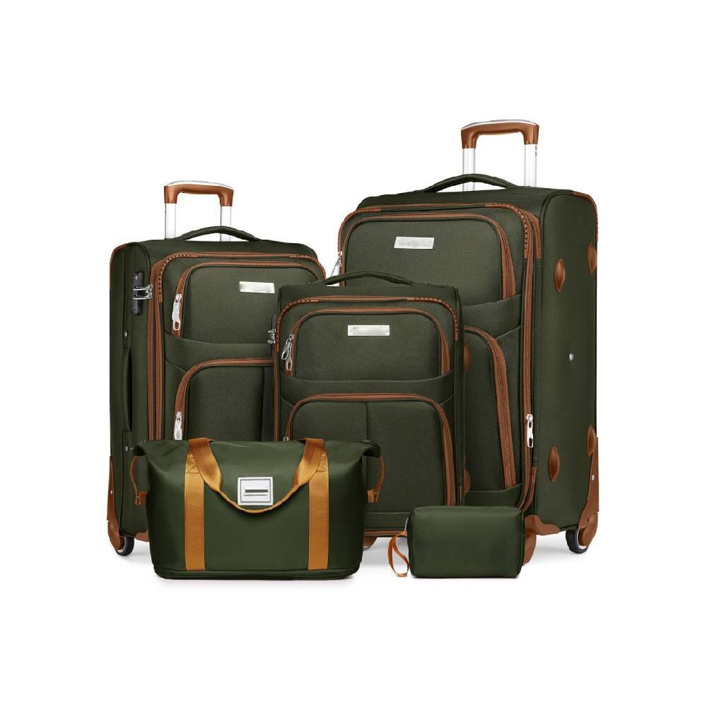 Front. Circus Cirle - Circus Cirle 5-Piece Green Brown Softside Luggage With Tsa Lock - Black.