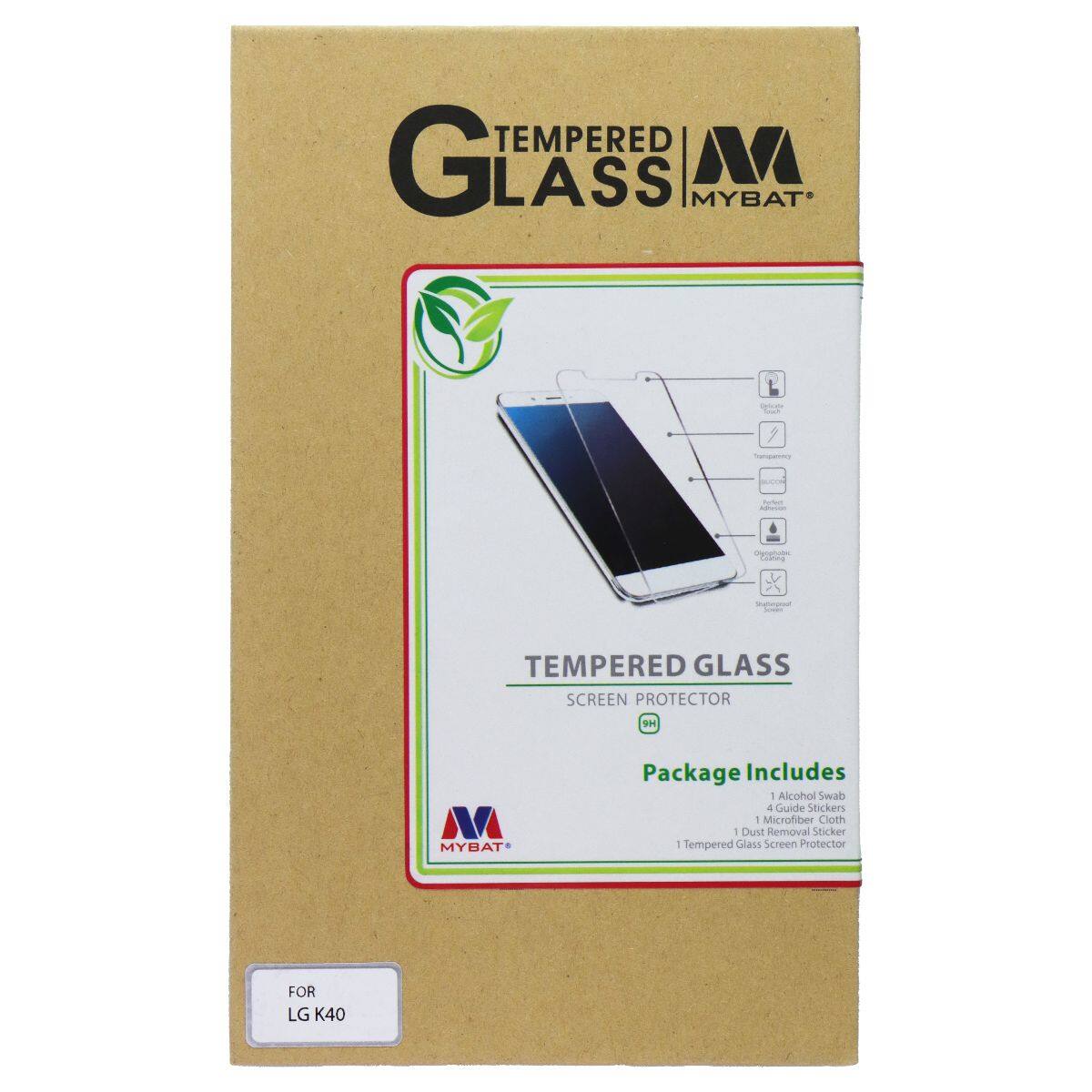 Tempered Glass Screen Protector for LG K40

Package Includes:
- 1 Alcohol Swab
- 4 Guide Stickers
- 1 Microfiber Cloth
- 1 Dust Removal Sticker
- 1 Tempered Glass Screen Protector