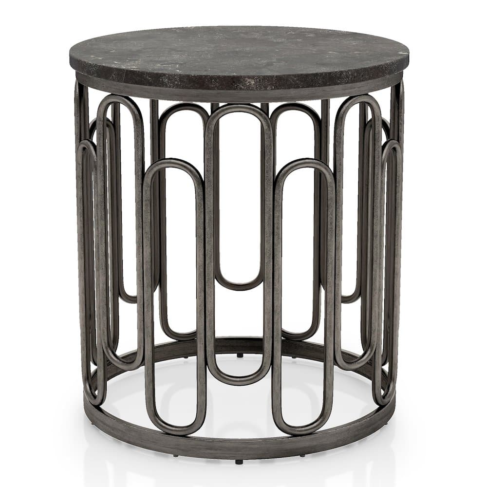 Furniture of America - Silas Round Modern Metal End Table in Black - Gray
