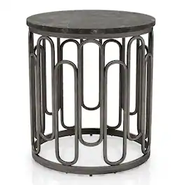Furniture of America - Silas Round Modern Metal End Table in Black - Gray