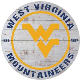 Jardine - West Virginia Mountaineers 20'' x 20'' Indoor/Outdoor Weathered Circle Sign - White