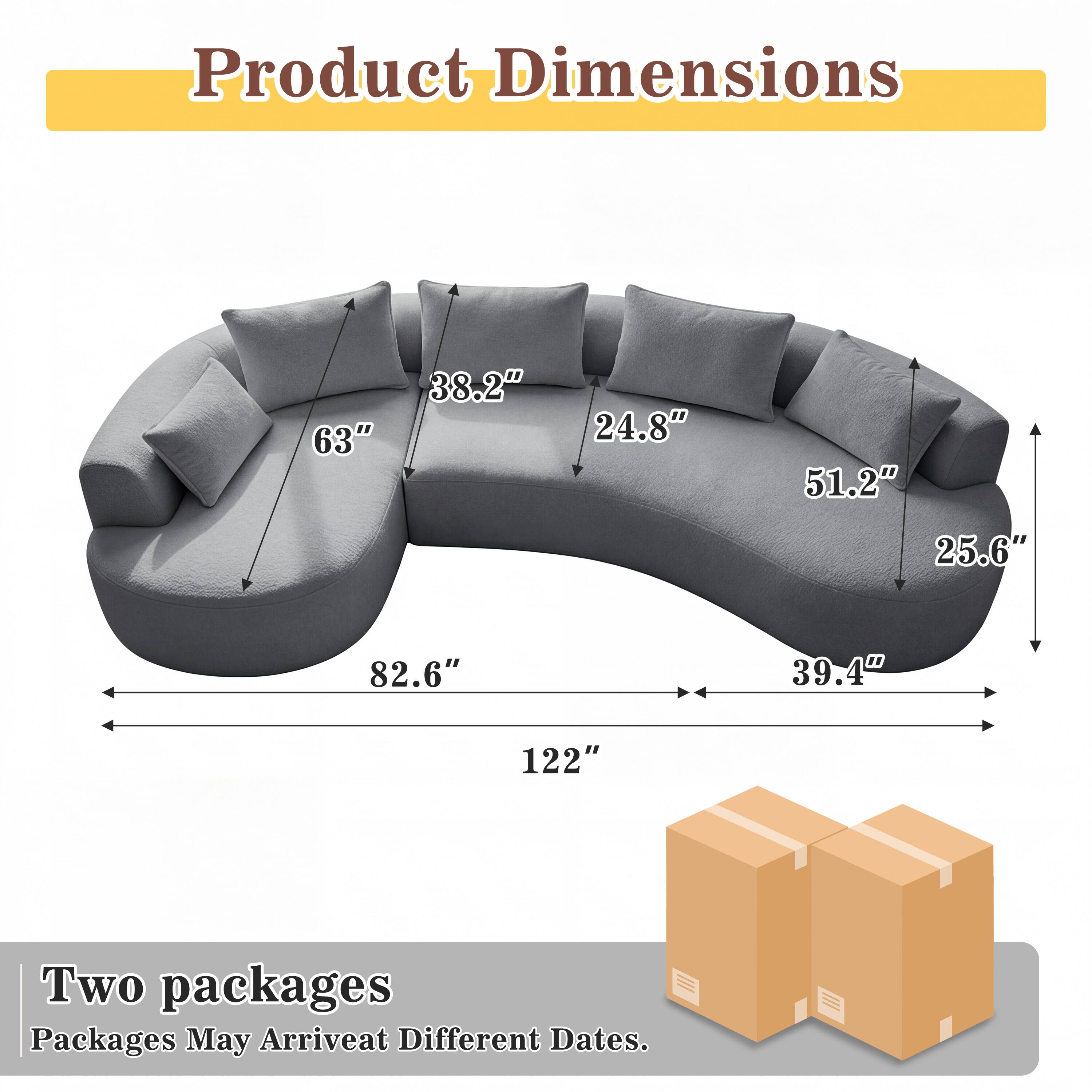 Product Dimensions: 63" x 38.2" x 24.8" x 51.2" x 25.6" x 82.6" x 39.4" x 122"  
Two packages  
Packages May Arrive at Different Dates.