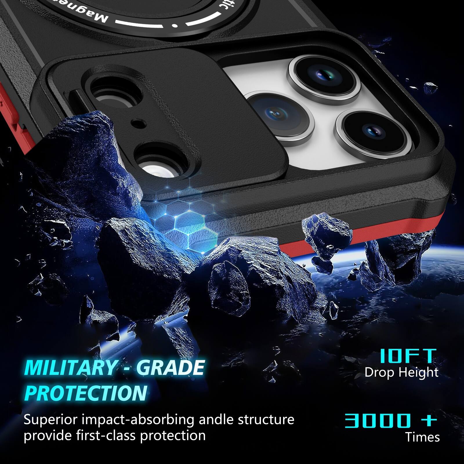 Magnetic MILITARY - GRADE PROTECTION  
Superior impact-absorbing andle structure provide first-class protection  
10FT Drop Height  
3000 + Times