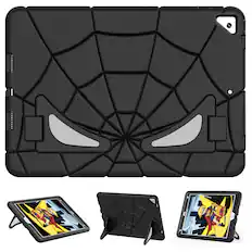 Front. Dteck - Rugged Case for Apple iPad (9th Generation) 10.2" 2021, Shockproof Dual-Layer Cover Built-In Kickstand and Pencil Holder - Black.