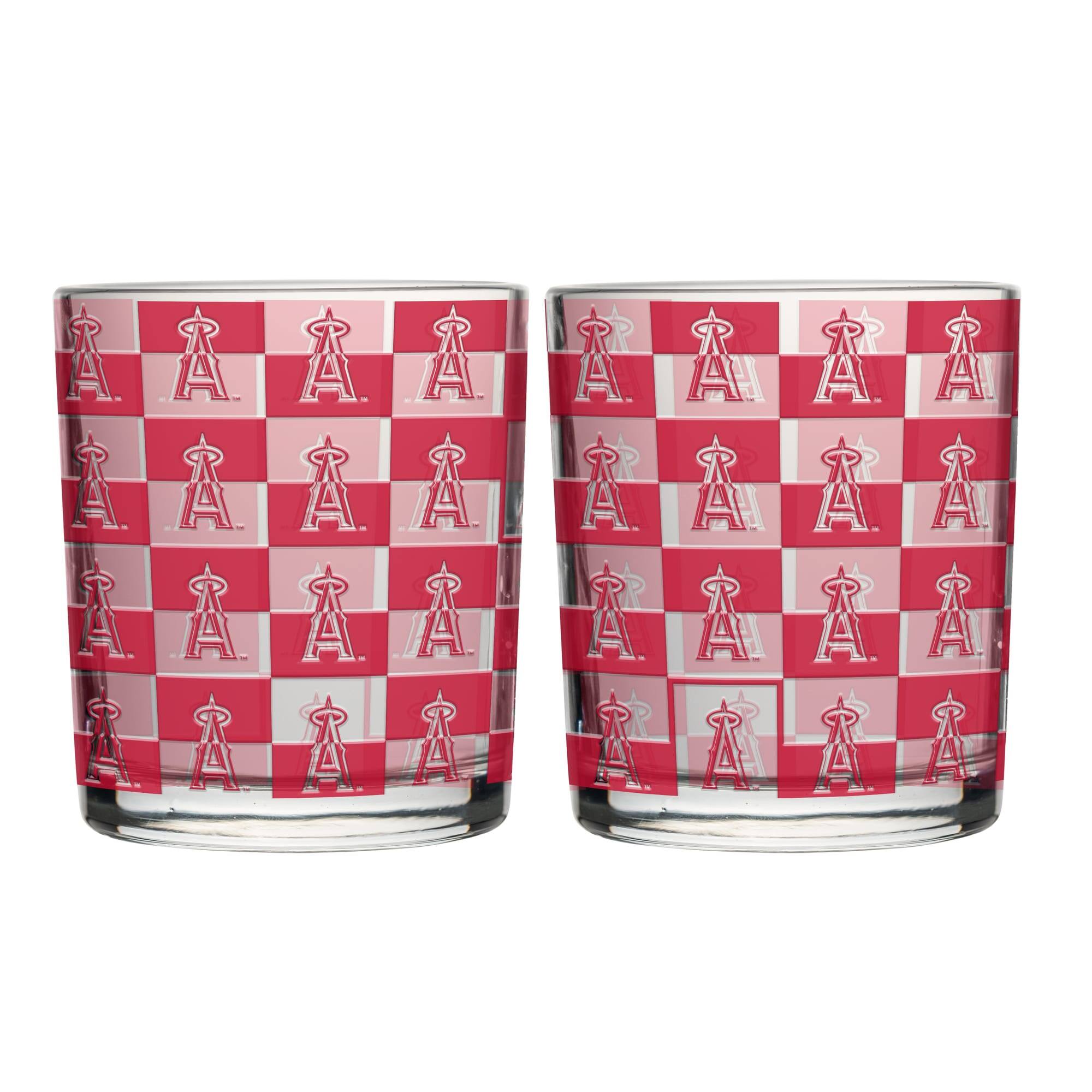Front. Logo Brands - Los Angeles Angels Two-Pack 12oz. Gridiron Stained Rocks Glass Set - Multicolor.