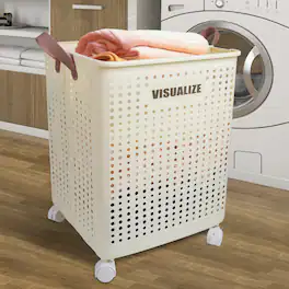 KOOMADE - Multifunctional Folding Laundry Basket with Wheels Clothes Storage Basket Large Capacity Laundry Basket Portable - Off-white