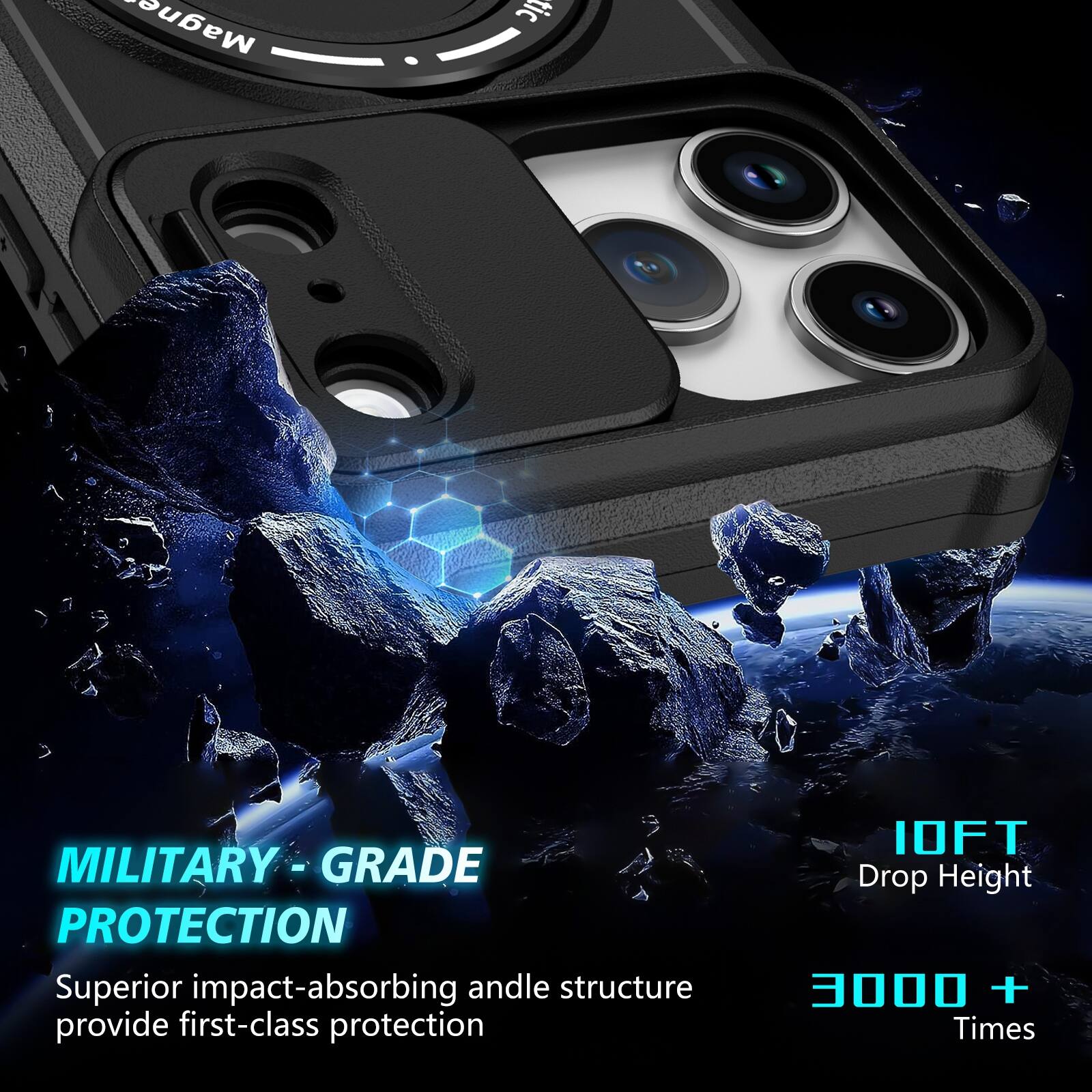 Magnetic MILITARY - GRADE PROTECTION  
Superior impact-absorbing andle structure provide first-class protection  
10FT Drop Height  
3000 + Times
