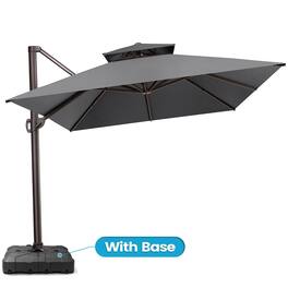 Crestlive Products - 10x13ft Aluminum Crank Cantilever Patio Umbrella with Lights with Base - Dark Gray