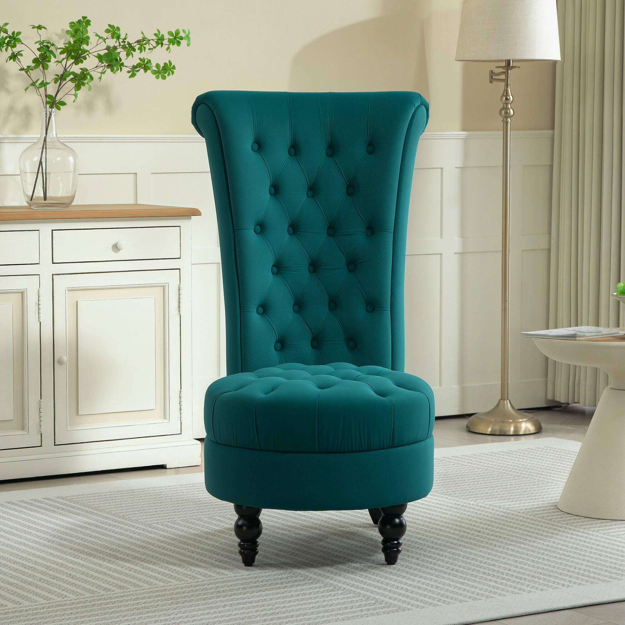 Alt View 4. Homcom - Retro High Back Armless Accent Chair, Fabric Upholstered Tufted Chair for Living Room, Dining Room and Bedroom - Green.
