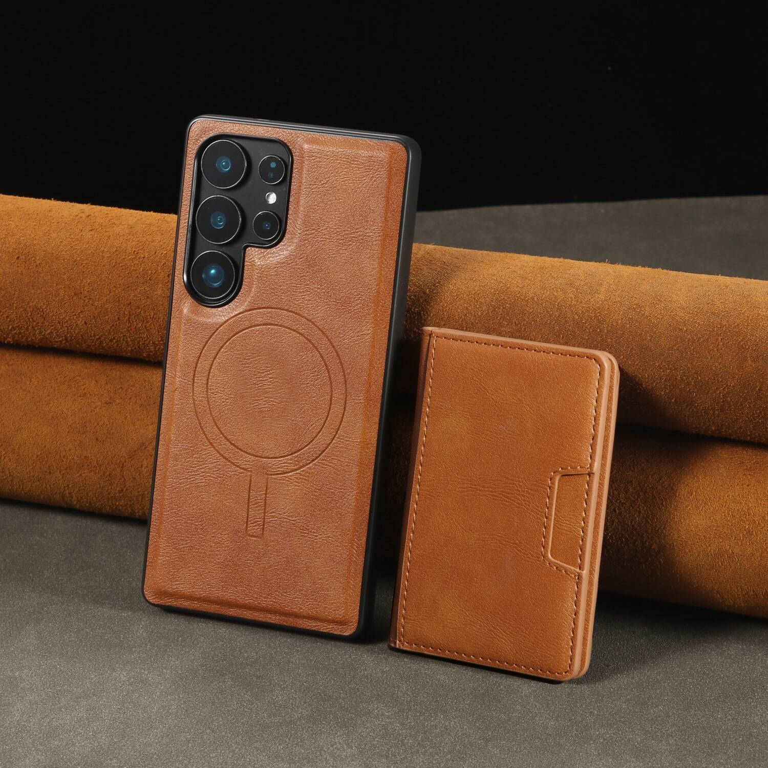 Alt View 2. Dteck - Detachable Magnetic PU Leather Cover For Samsung Galaxy S26 Ultra, Shockproof Card Holder Wallet Protection Case - Brown.