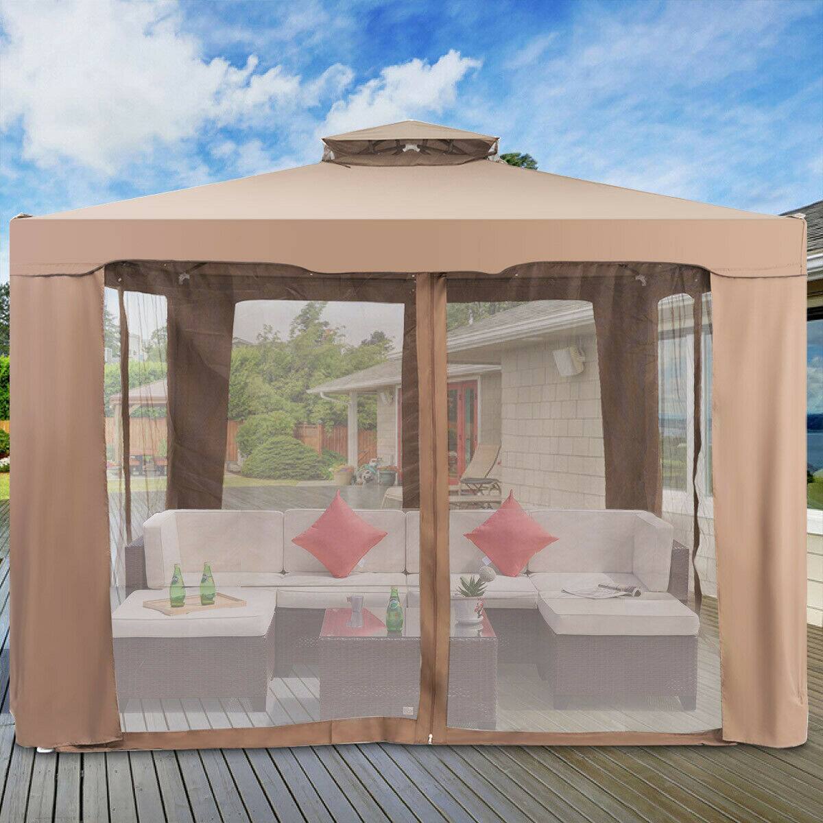 Alt View 4. Gymax - Gymax 10'x 10' Canopy Gazebo Shelter W/Mosquito Netting Outdoor Patio Coffee - Coffee.