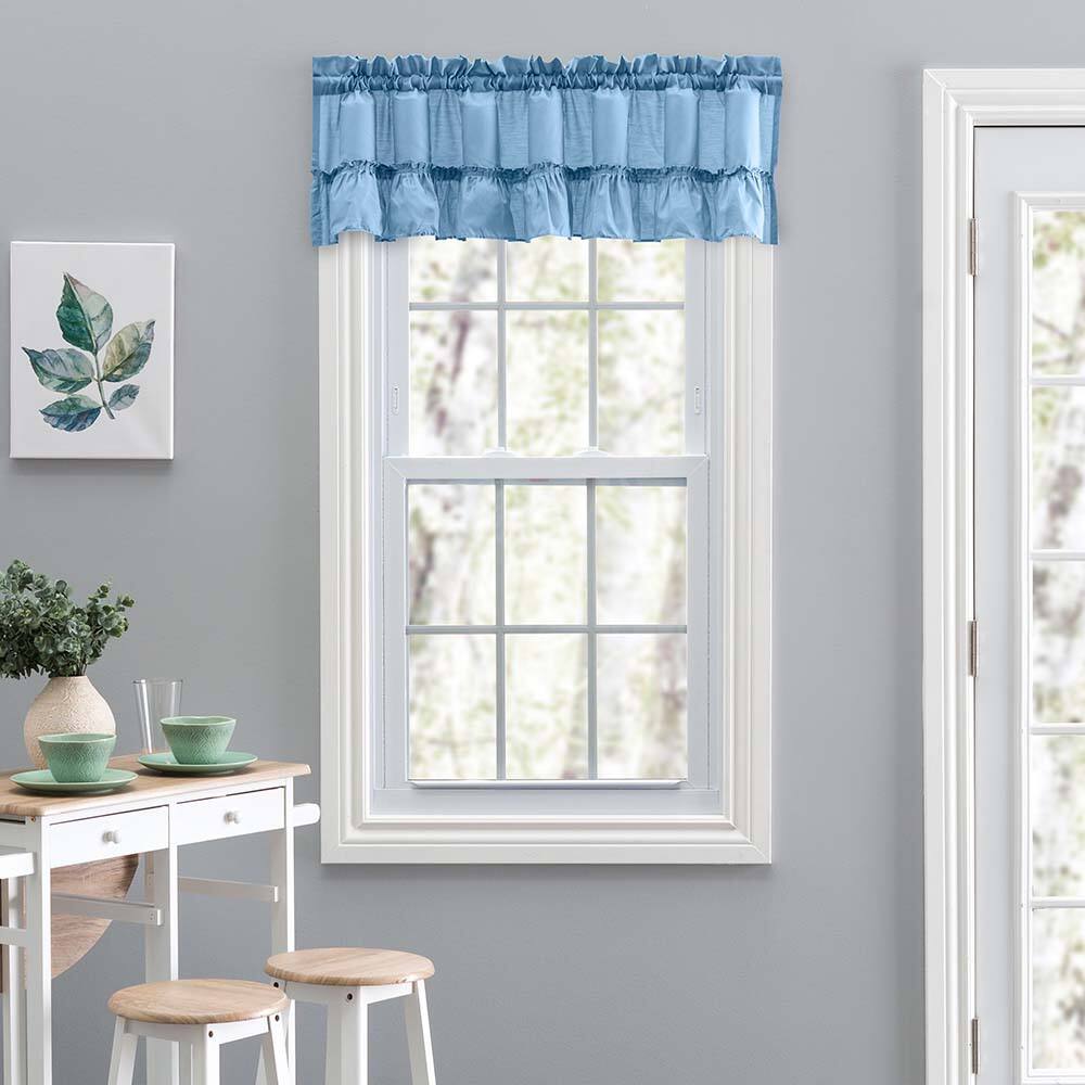 Angle. Ellis Curtain - Ellis Stacey 1.5" Rod Pocket High Quality Fabric Solid Color Window Ruffled Filler Valance 54"x13" Slate - Slate.