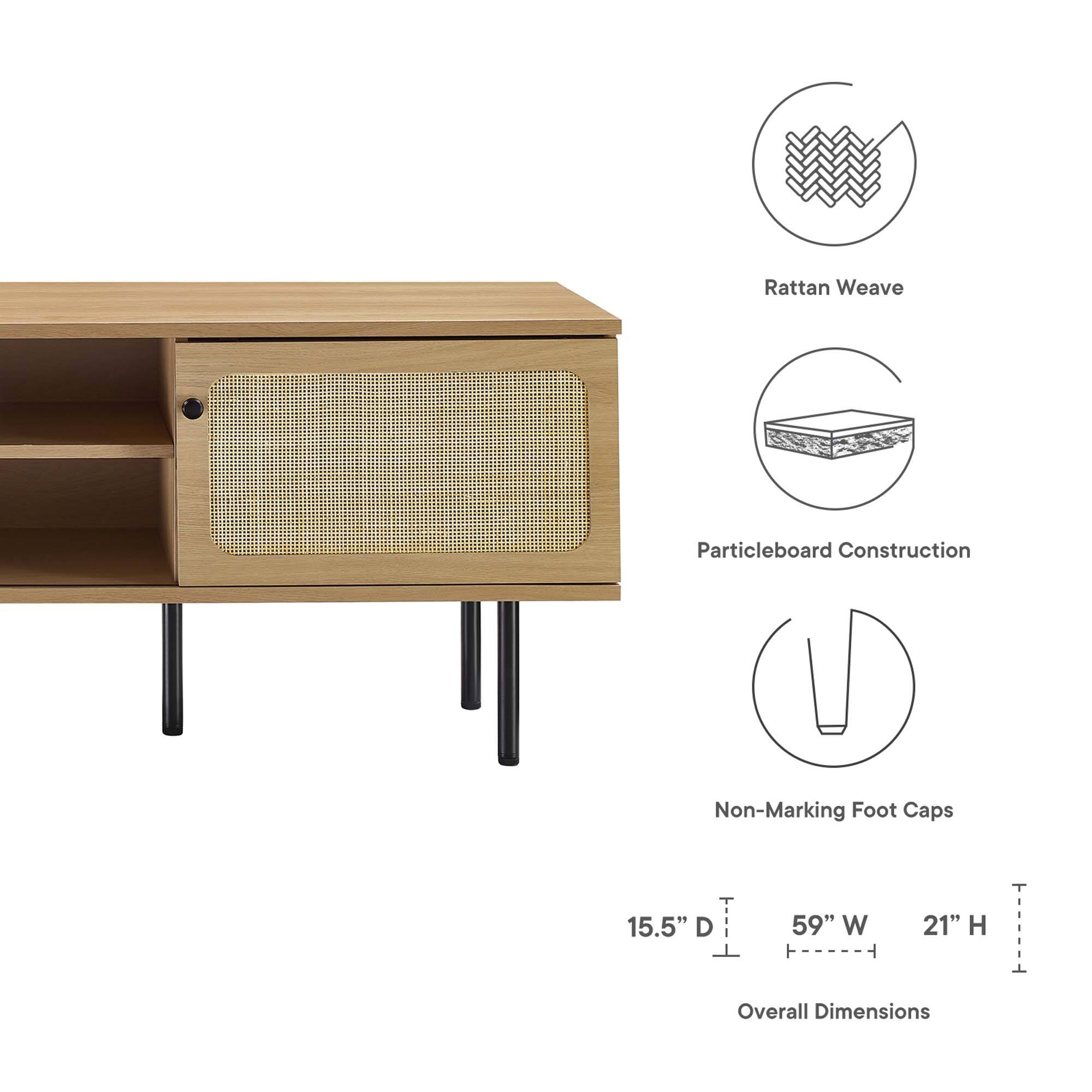 Rattan Weave  
Particleboard Construction  
Non-Marking Foot Caps  

15.5" D  
59" W  
21" H  

Overall Dimensions