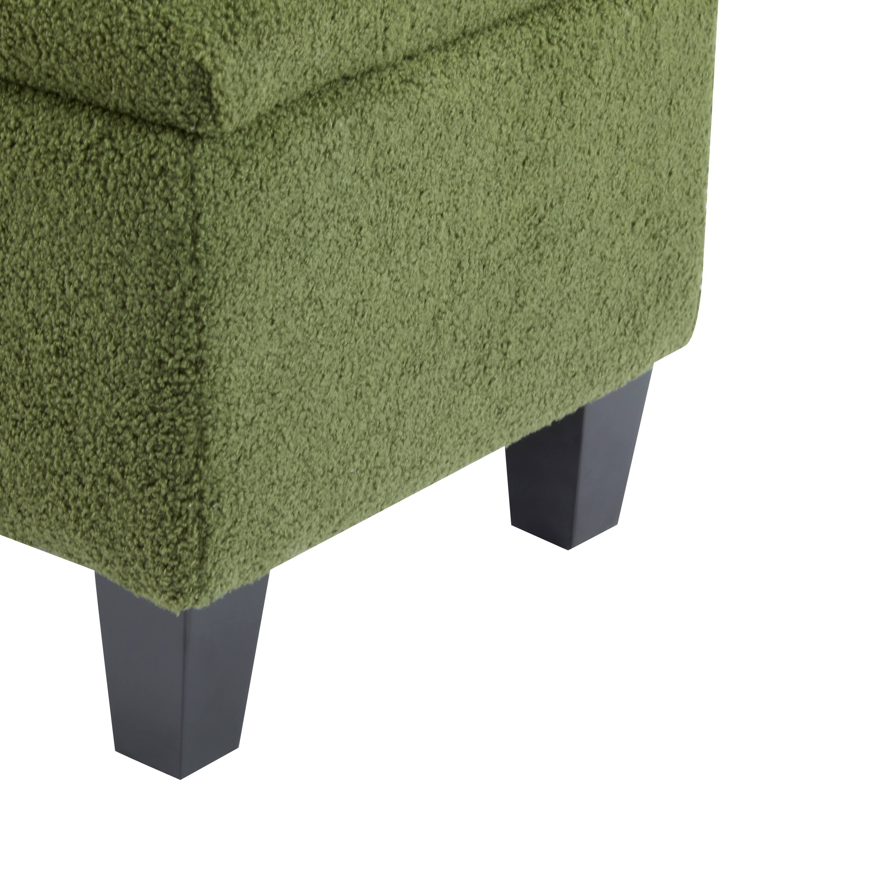 Alt View 5. Loheer - Boucle Storage Ottoman Bench with Hidden Compartment and Solid Rubber Wood Legs, 300 lbs Capacity - Green.