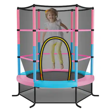 Front. Costway - Costway 55" Kids Trampoline Bouncing Jumping Mat Recreational Trampoline with Enclosure Net - BlueMPink.