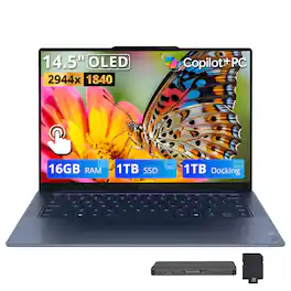 Lenovo - Upgraded - Yoga Slim 7x 14.5" 3K Touch Laptop,Snapdragon X Elite,16GB RAM,1TB+1TB Dock Set,Backlit Keyboard,Win 11 - Blue