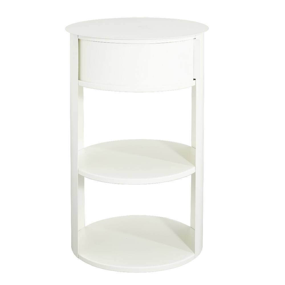 Left. Loheer - Loheer Round Metal Side Table 3-Tier Sliding Door End Table Matte White - White.