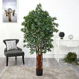BreeBe - 5.5' Lychee Artificial Tree with Natural Trunk - Green