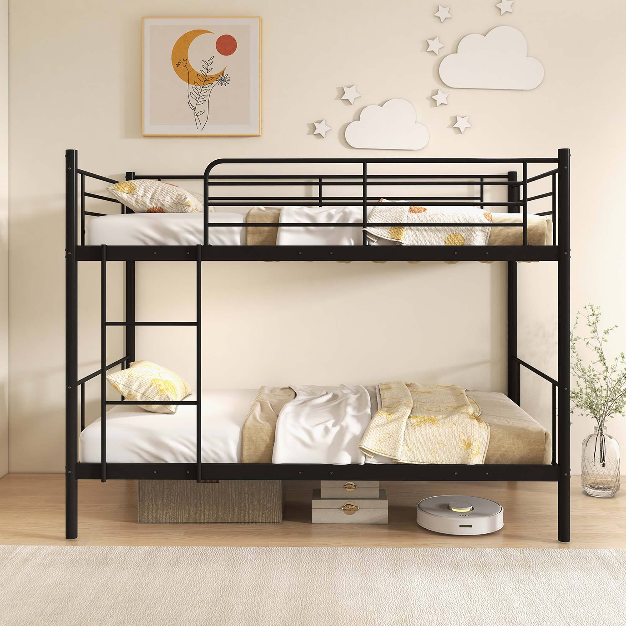 Alt View 2. Costway - Costway Metal Twin Over Twin Bunk Bed with Built-in Ladder Safety Guardrail - Black.