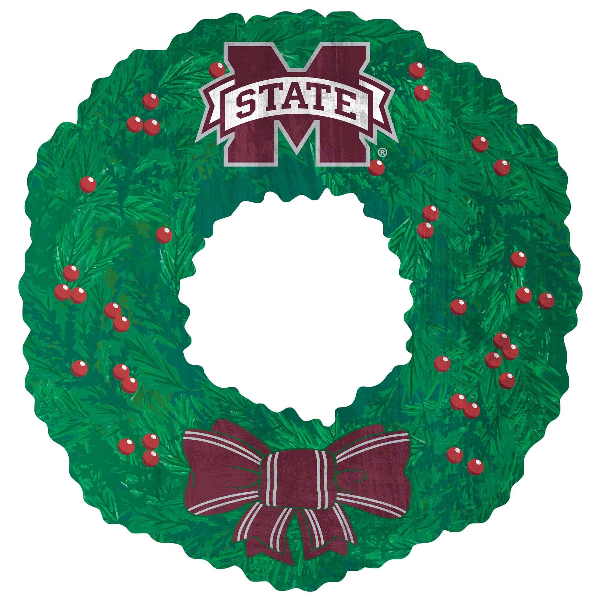 Front. Fan Creations - Mississippi State Bulldogs 16'' Team Wreath Sign - Green.