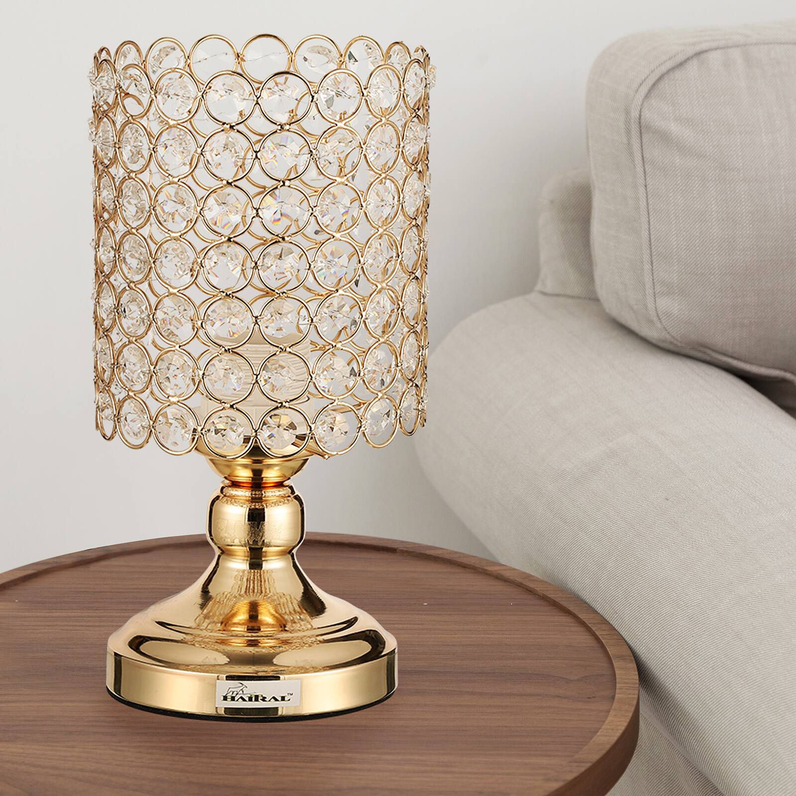 Angle. Oumilen - Luxury Gold Crystal Table Lamp, Metal Base & UL Plug, Elegant Lighting for Bedroom, Living Room, Vanity.