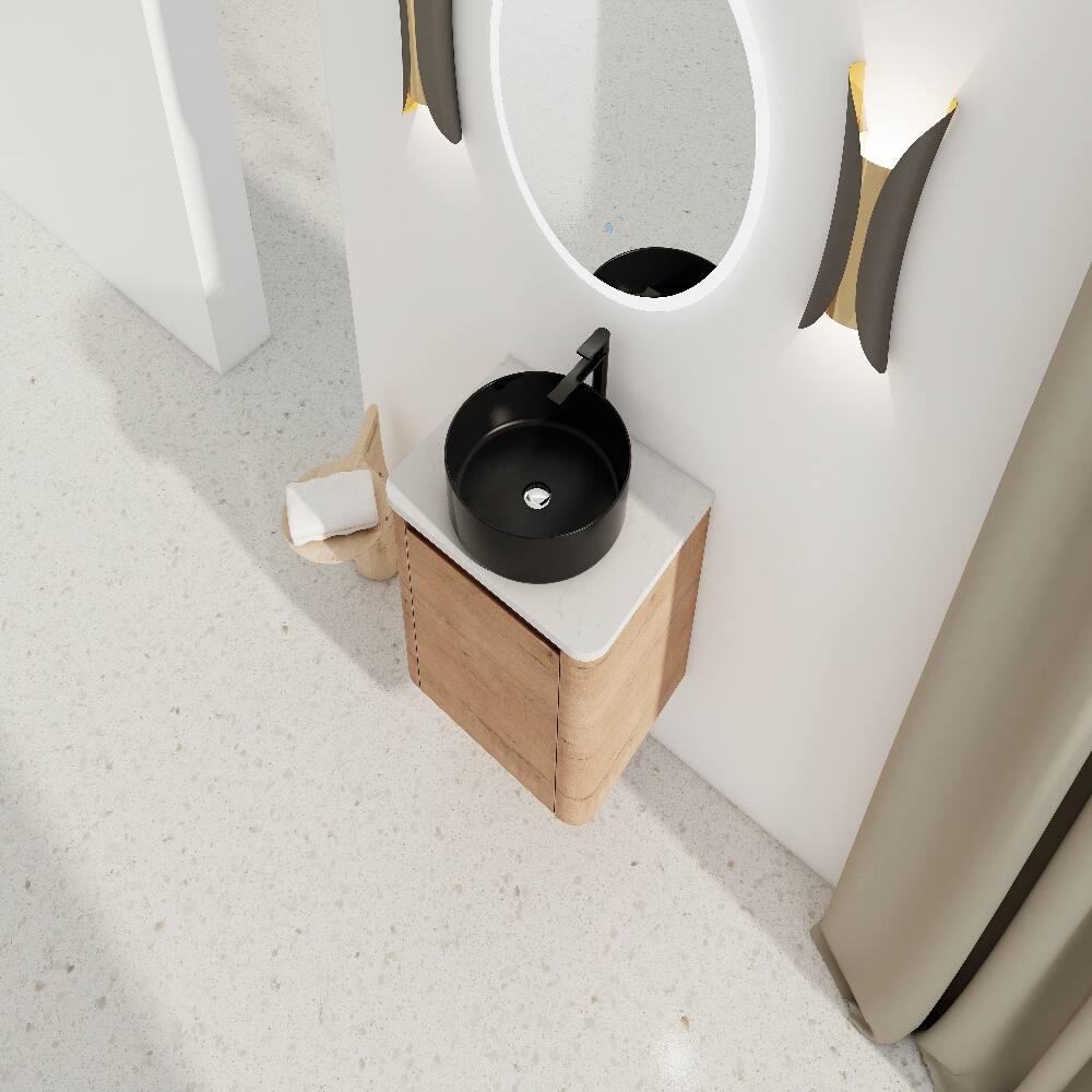 Alt View 2. Loheer - Loheer 24 inch wall mounted bathroom vanity with ceramic art sink, imitative oak - Imitative Oak.