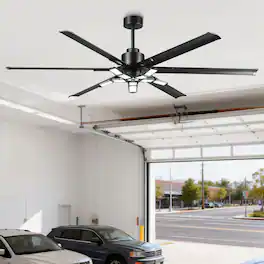 Parrot Uncle - 72'' Industrial HVLS Large Garage Ceiling Fan with Foldable LED and Remote Control - Black