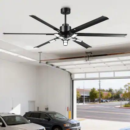 Front. Parrot Uncle - 72''Black Industrial HVLS Large Garage Ceiling Fan with Foldable LED and Remote Control - Black.