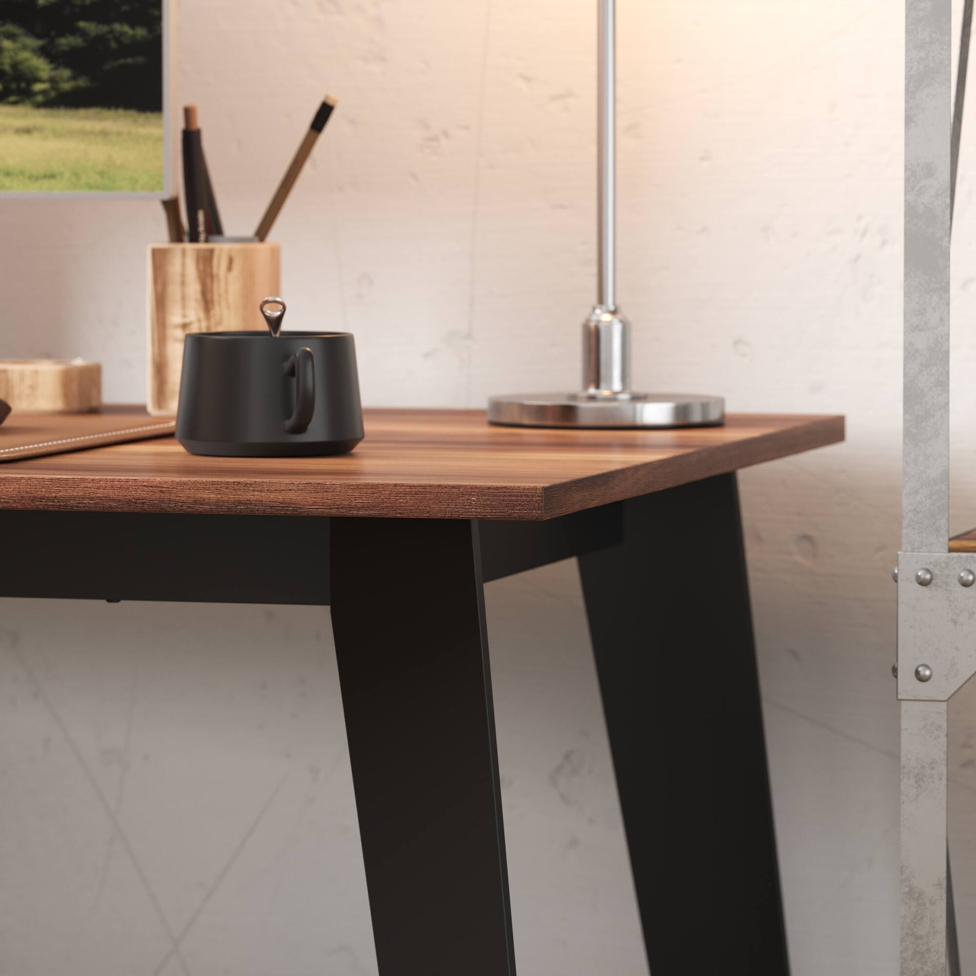 Alt View 8. FUFU & GAGA - FUFU&GAGA Industrial Reversible L - Shaped Desk – A Multifunctional Workstation for Home Offices & Gaming Setups - Brown & Black.