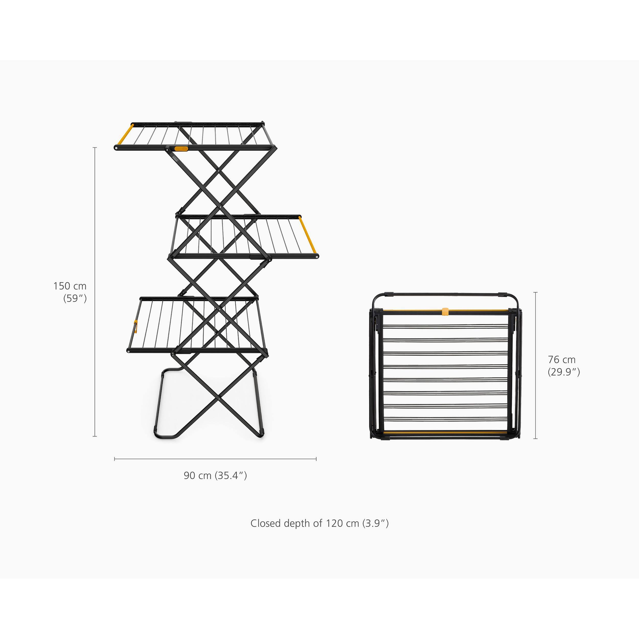 150 cm (59")  
76 cm (29.9")  
90 cm (35.4")  
Closed depth of 120 cm (3.9")