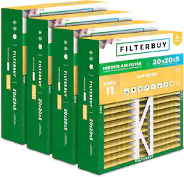 Filterbuy - 20x20x5 MERV 11 Pet & Allergy Defense, Pleated HVAC AC Furnace Air Filters Replacement for Honeywell & Lennox (4-Pack) - Gold