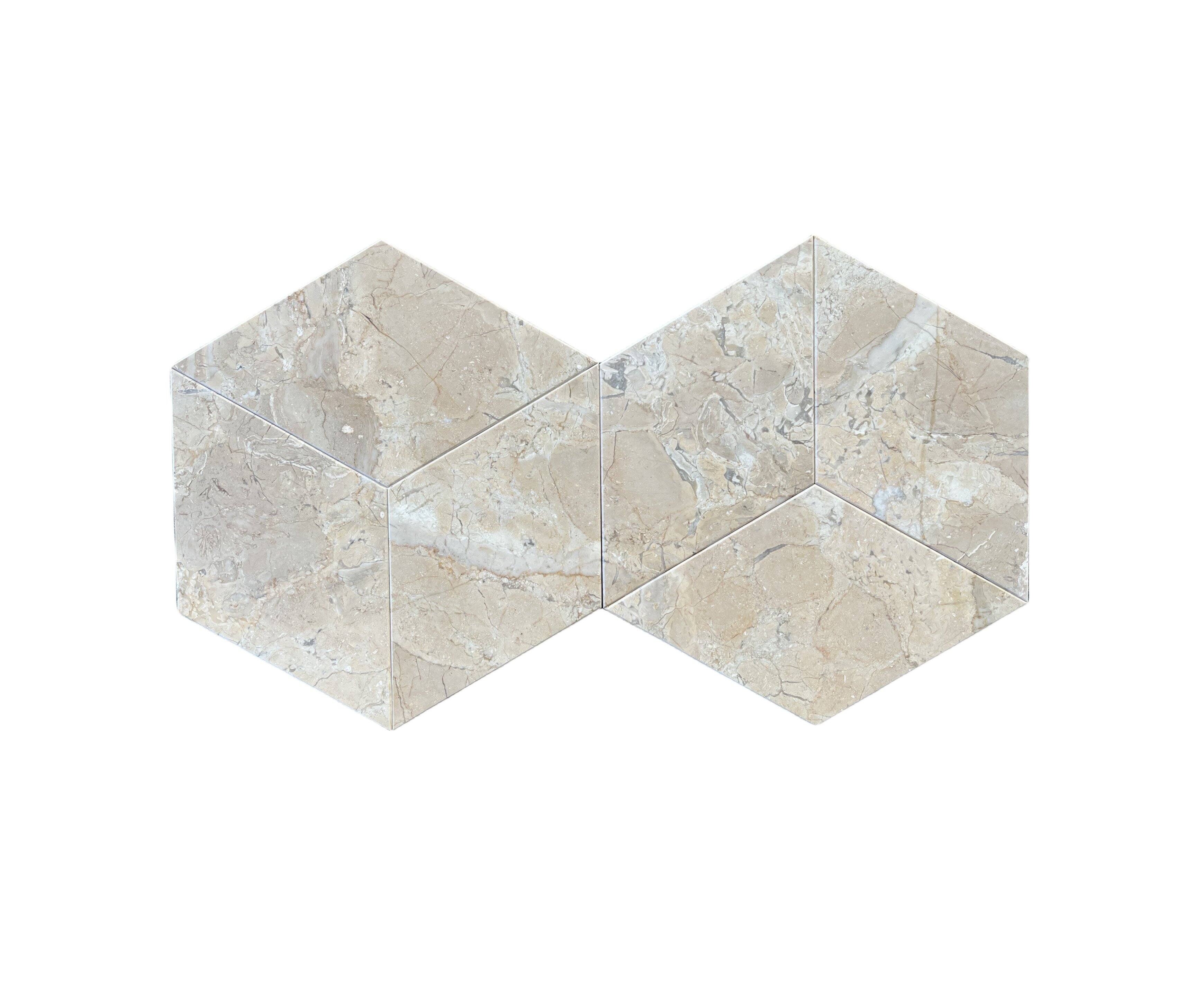 Alt View 2. APRILSOUL - Hexagon Gold Yellow Beige Natural Marble Tiles Honed - White.