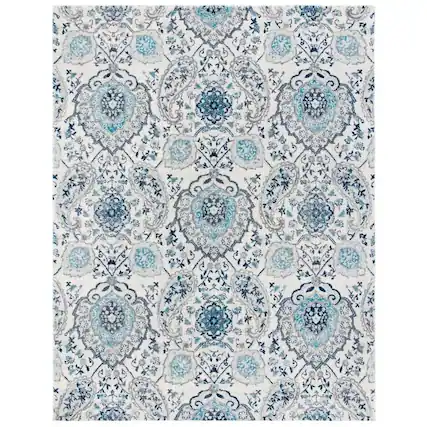Front. Hivvago - 3' x 5' Coastal Blue Grey Damask Indoor Area Rug - Blue, Grey.
