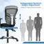 The text on the image is already grouped and correctly written. It reads: "Independent Backrest Height Adjustment Suitable for People of Different Heights 2.5" Height Adjustable Range."