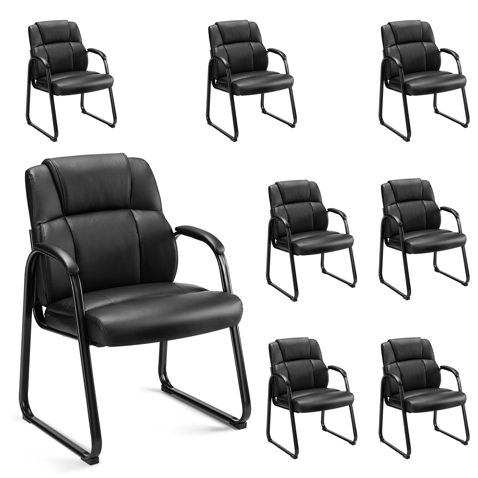 Front. JETRANSPORT - Office Desk Guest Chair Leather Waiting Room Chairs With Padded Arms For Home Reception Area Conference Lob... - Black Set of 8.