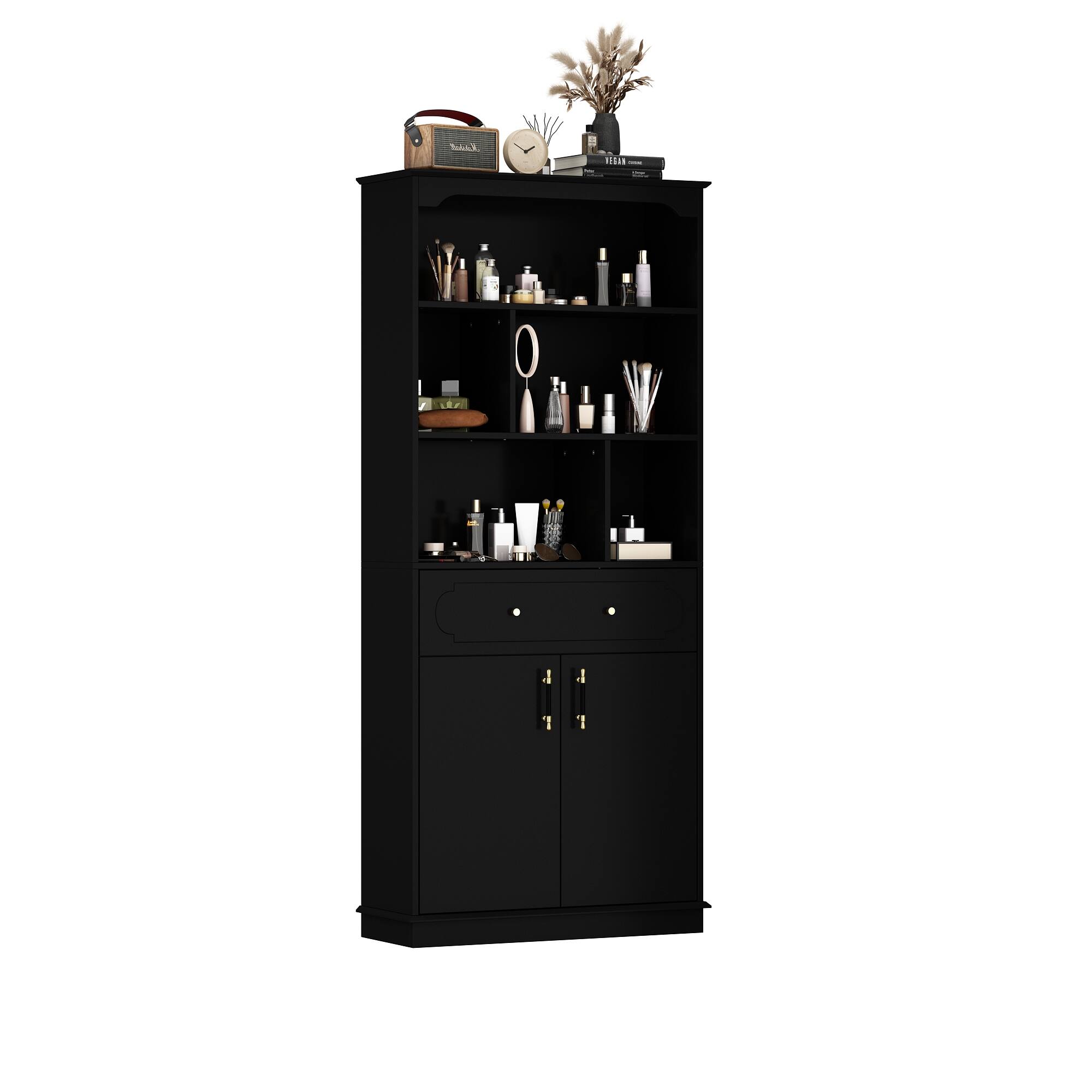 Angle. Famapy - Famapy Anti - Tip Minimalist Storage Cabinet: Multi - Scenario Organizer for Bedroom, Study & Living Room - Black.