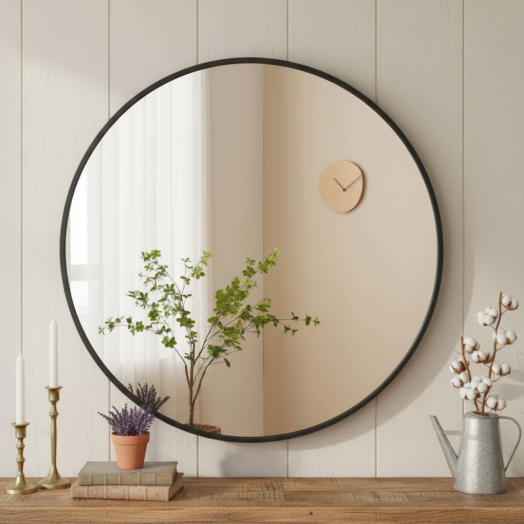 Alt View 6. AOITUN - Elegant Wall-Mounted Mirrors for Bathrooms - Round Black Frame Mirror 20 Inch.