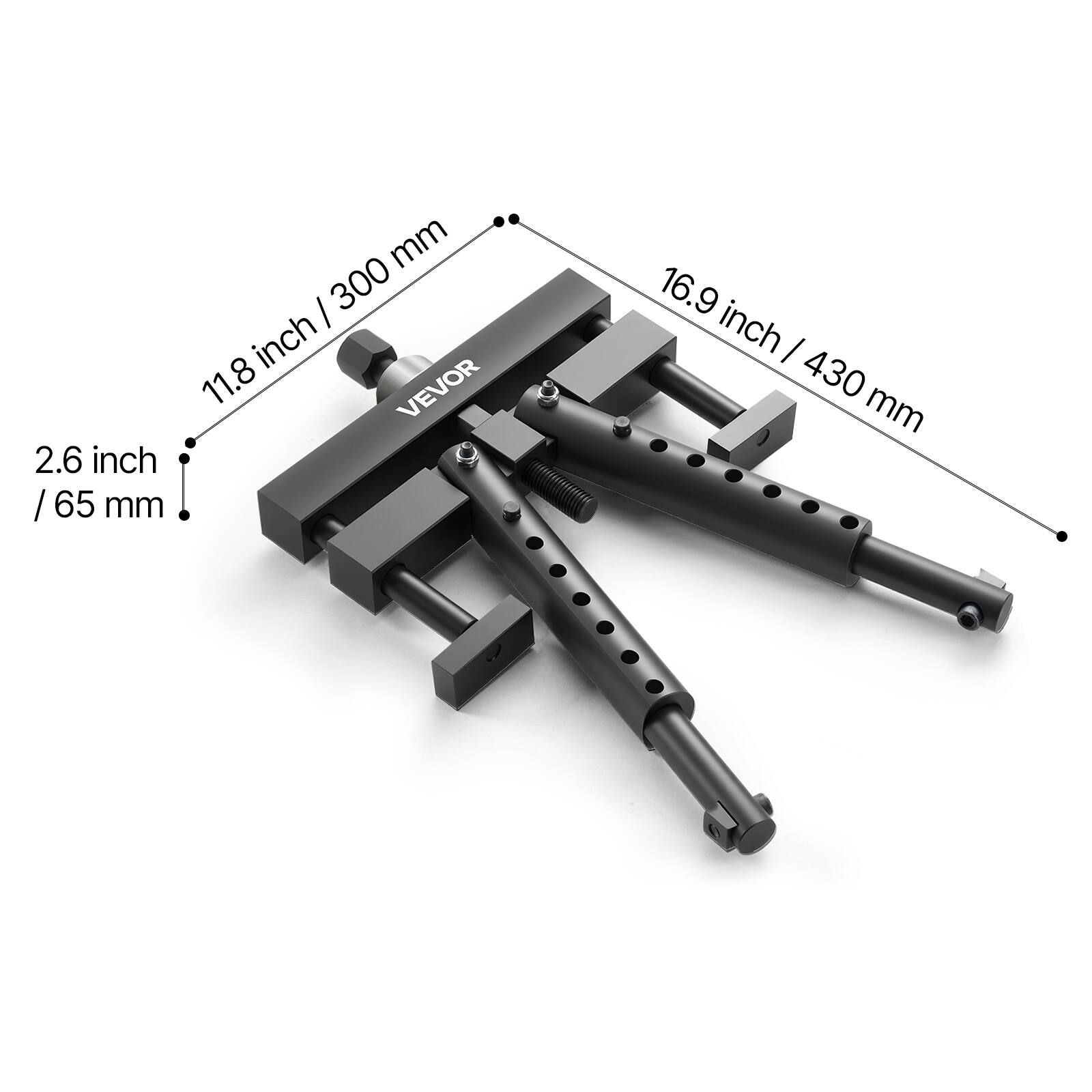 - 2.6 inch / 65 mm
- 11.8 inch / 300 mm
- 16.9 inch / 430 mm