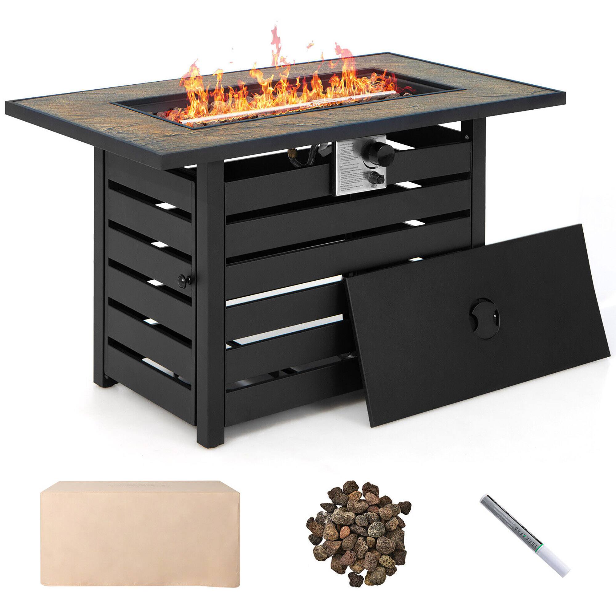 Alt View 7. Gymax - Gymax 7PCS Patio Rattan Furniture Set 42'' Fire Pit Table w/ Cover Cushioned Red - Red.