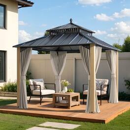 SUNJOY - Kingston 10x10 Gazebo with Metal Roof , Curtain, and Netting - Cedar Posts - Black