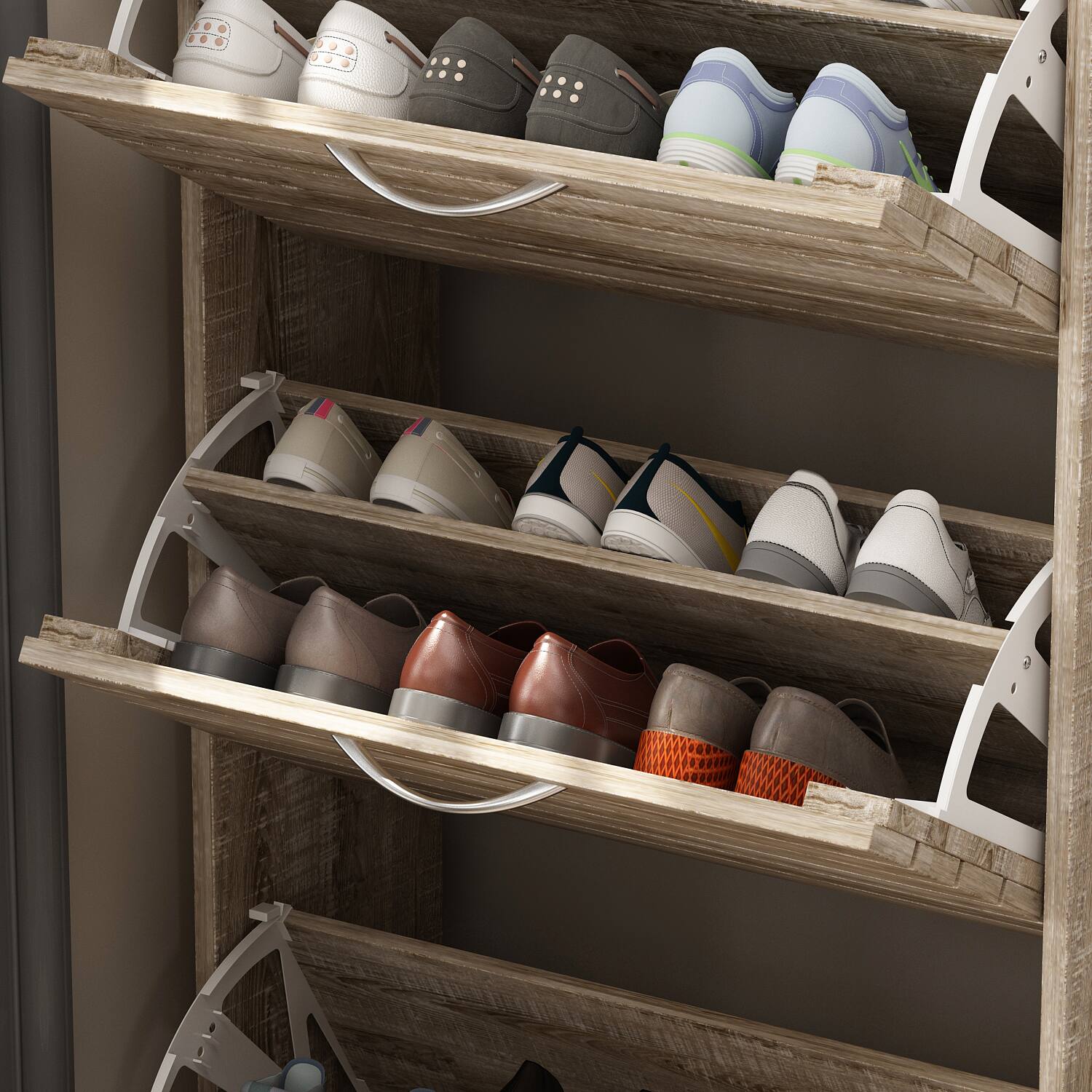 Alt View 6. Famapy - Famapy Rustic Wood Shoe Cabinet with 3 Flip - Down Drawers & Adjustable Shelves – Ideal for Entryway Organization - Wooden.