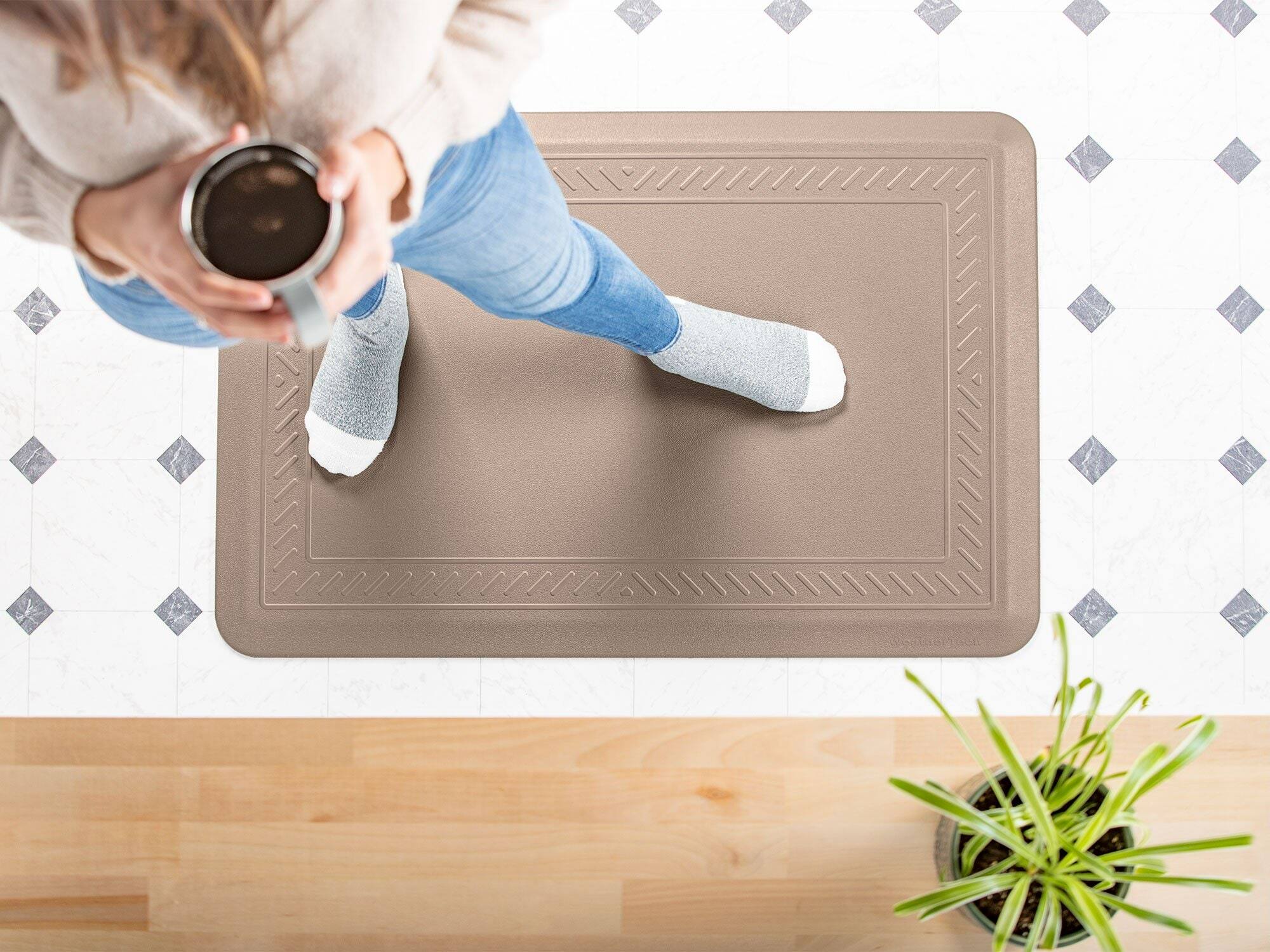 Alt View 8. WeatherTech - ComfortMat | 24" x 36" Anti-Fatigue Mat, 3/4" Thick, Slip Resistant, Easy to Clean – Bordered Pattern – Tan - Tan.