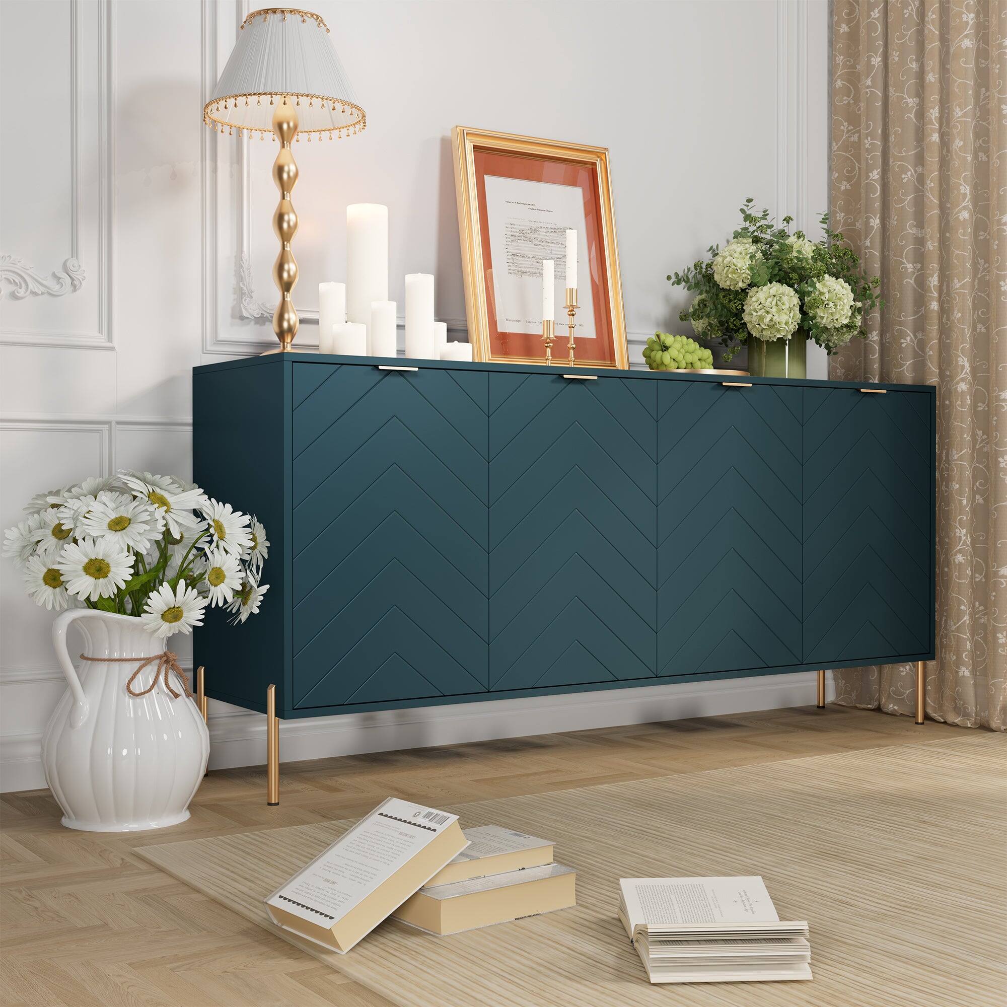 Alt View 3. Boyel Living - 4-Door Green 30.12 in. H x 15.75 in. W x 62.99 in. D Accent Cabinet Office Bedroom Storage Cabinet with Shelves - Green.